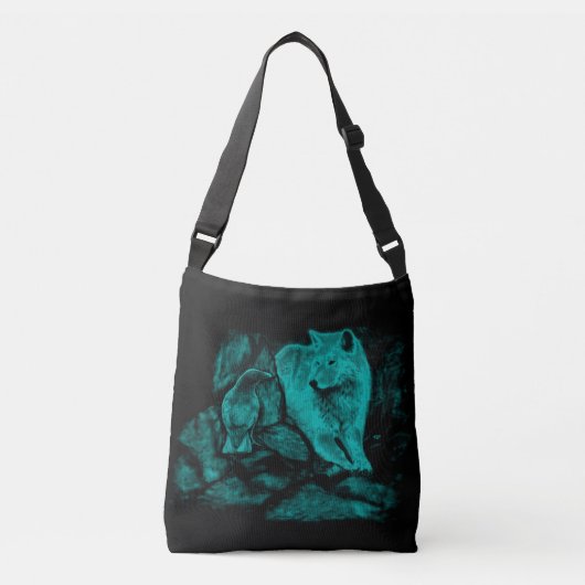 Wolf en Raven in de nacht Crossbody Tas (Voorkant)