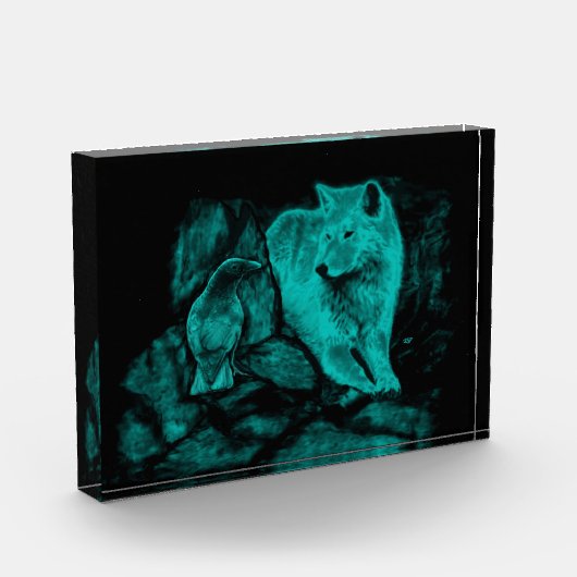 Wolf en Raven in de nacht Fotoblokken (Links)