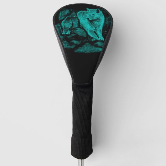 Wolf en Raven in de nacht Golfheadcover (Voorkant)