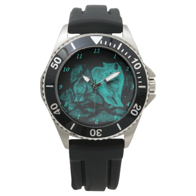 Wolf en Raven in de nacht Horloge (Voorkant)