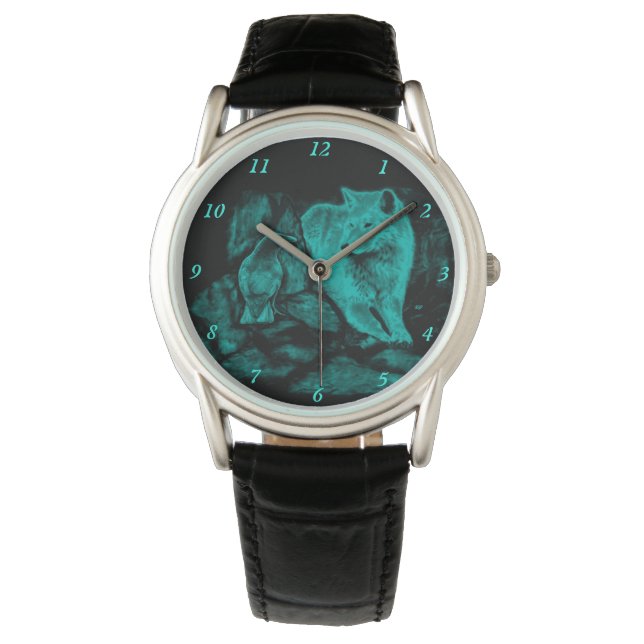 Wolf en Raven in de nacht Horloge (Voorkant)