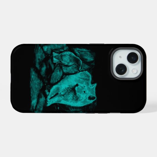 Wolf en Raven in de nacht iPhone 15 Case (Achterkant horizontaal)