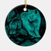 Wolf en Raven in de nacht Keramisch Ornament (Voorkant)