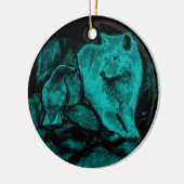 Wolf en Raven in de nacht Keramisch Ornament (Links)