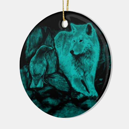 Wolf en Raven in de nacht Keramisch Ornament (Links)