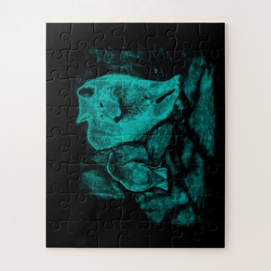 Wolf en Raven in de nacht Legpuzzel (Verticaal)