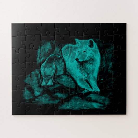 Wolf en Raven in de nacht Legpuzzel (Horizontaal)