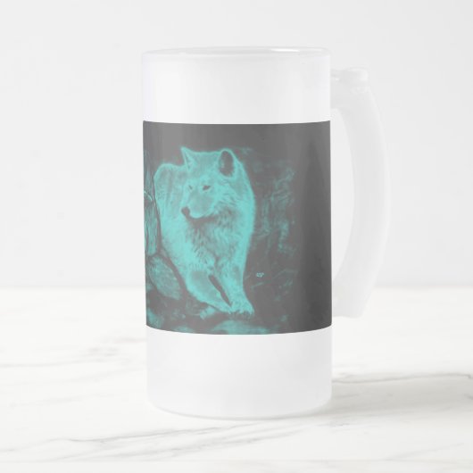 Wolf en Raven in de nacht Matglas Bierpul (Voorkant rechts)