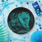 Wolf en Raven in de nacht Papieren Bordje (Feest)