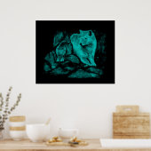 Wolf en Raven in de nacht Poster (Keuken)