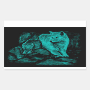 Wolf en Raven in de nacht Rechthoekige Sticker