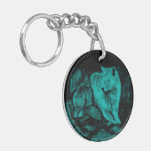 Wolf en Raven in de nacht Sleutelhanger (Voorkant Links)