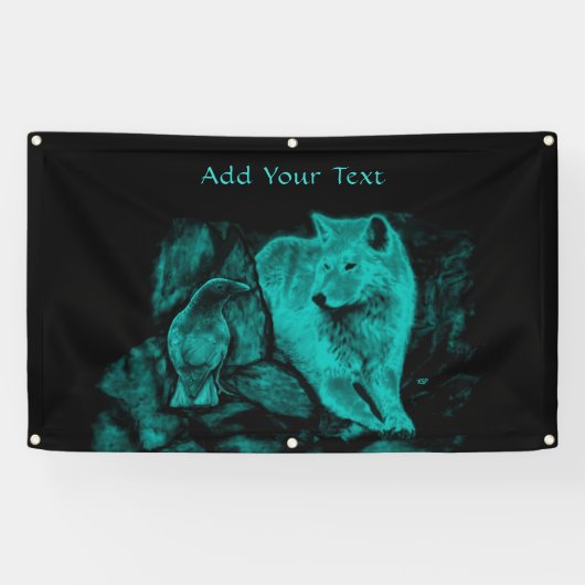 Wolf en Raven in de nacht Spandoek (Horizontaal)