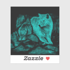 Wolf en Raven in de nacht Sticker