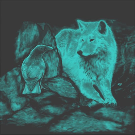 Wolf en Raven in de nacht Sticker (Voorkant)