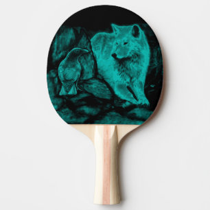 Wolf en Raven in de nacht Tafeltennisbatje