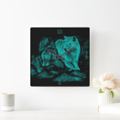 Wolf en Raven in de nacht Vierkante Klok (Huis)