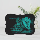 Wolf en Raven in de nacht, voeg Jouw tekst toe Kaart (Staand voorkant)