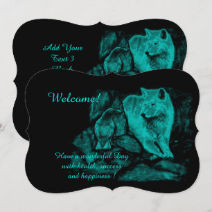 Wolf en Raven in de nacht, voeg Jouw tekst toe Kaart