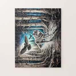 Wolf en Raven in het maanlicht Legpuzzel