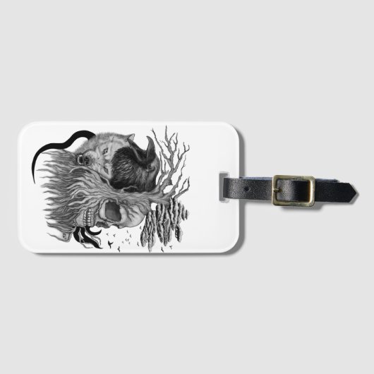 Wolf en Raven met Schedel Bagagelabel (Voorkant (horizontaal))