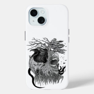 Wolf en Raven met Schedel iPhone 15 Case