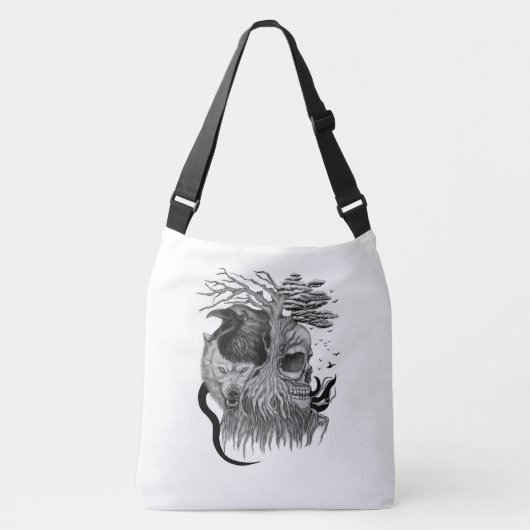 Wolf en Raven met Schedel Crossbody Tas (Voorkant)