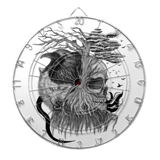 Wolf en Raven met Schedel Dartbord (Voorkant)