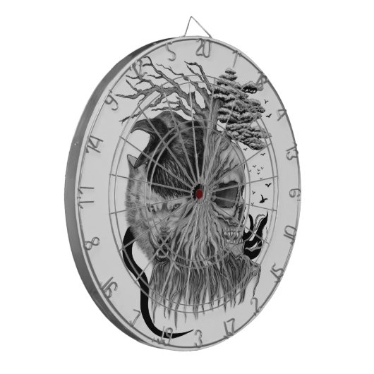 Wolf en Raven met Schedel Dartbord (Voorkant Links)