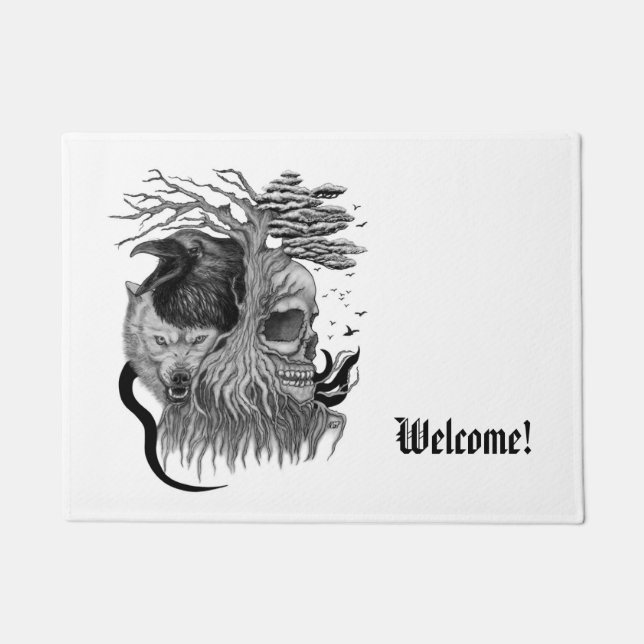 Wolf en Raven met Schedel Deurmat (Voorkant)