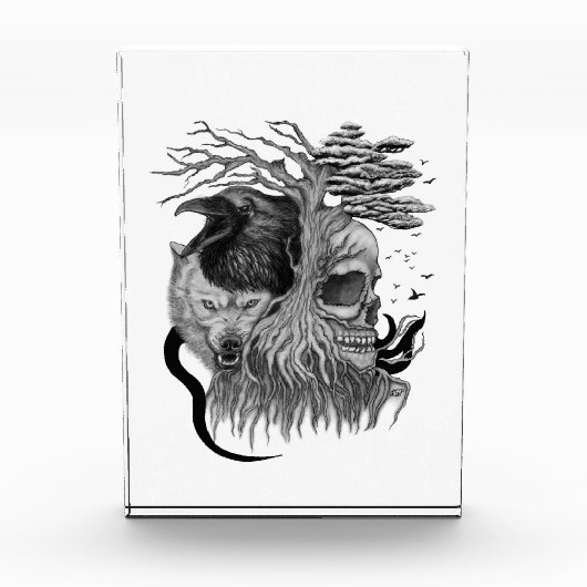 Wolf en Raven met Schedel Fotoblokken (Voorkant)