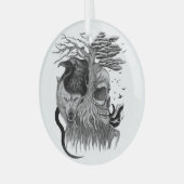 Wolf en Raven met Schedel Glas Ornament (Voorkant links)