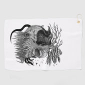 Wolf en Raven met Schedel Golfhanddoek (Horizontaal)