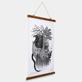 Wolf en Raven met Schedel Hangend Wandkleed (Gebogen)