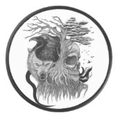 Wolf en Raven met Schedel Hockey Puck (Voorkant)