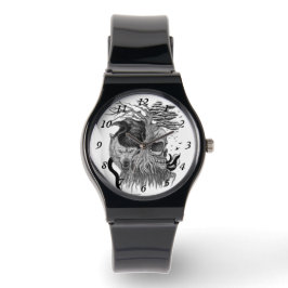 Wolf en Raven met Schedel Horloge