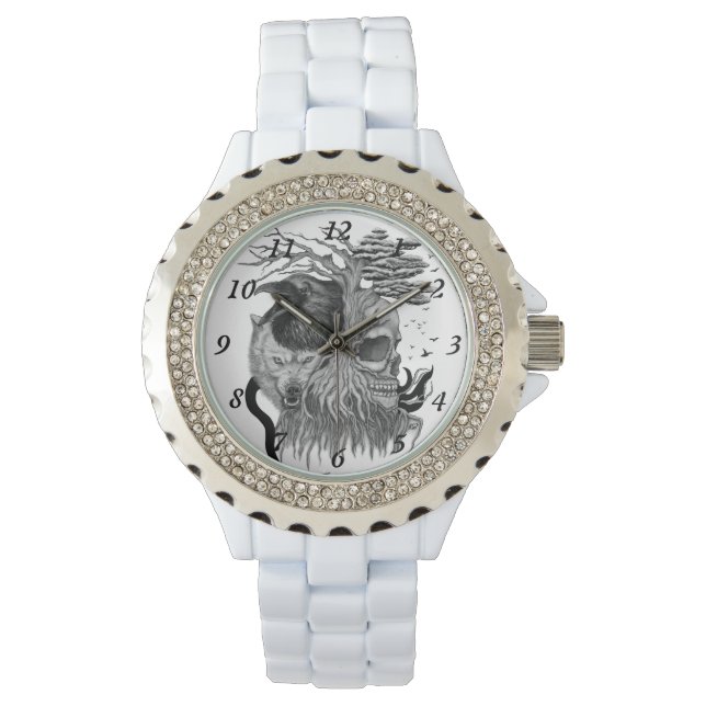 Wolf en Raven met Schedel Horloge (Voorkant)