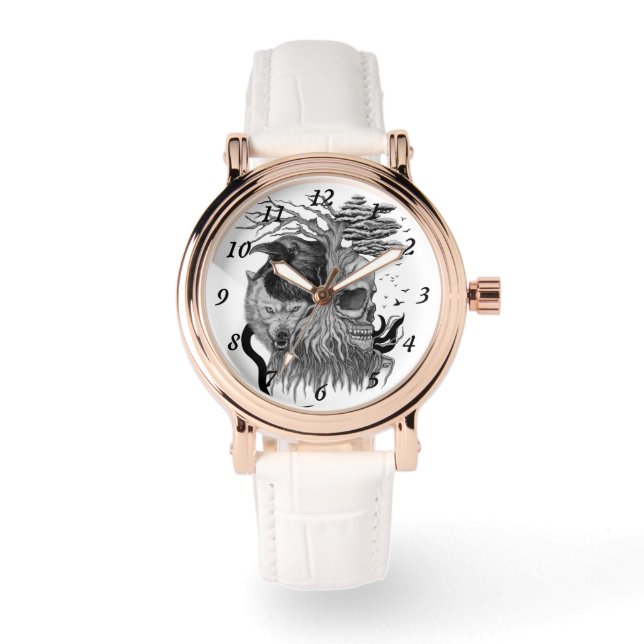 Wolf en Raven met Schedel Horloge (Voorkant)