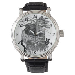 Wolf en Raven met Schedel Horloge