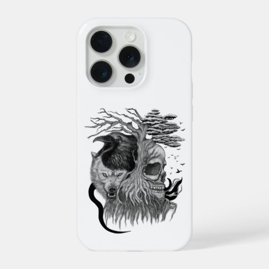 Wolf en Raven met Schedel iPhone Hoesje (Achterkant)