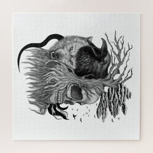 Wolf en Raven met Schedel Legpuzzel (Horizontaal)