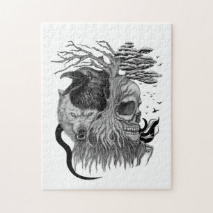 Wolf en Raven met Schedel Legpuzzel