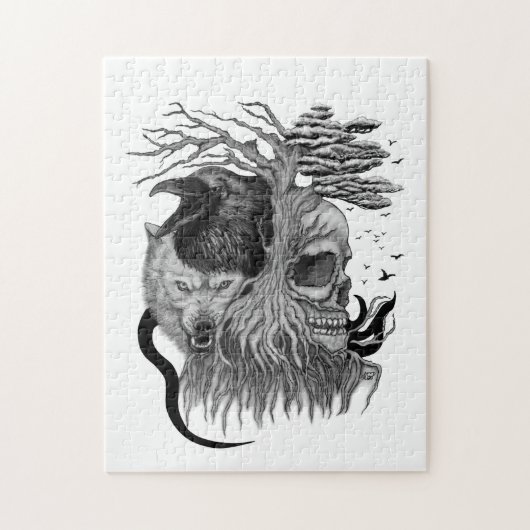 Wolf en Raven met Schedel Legpuzzel (Verticaal)