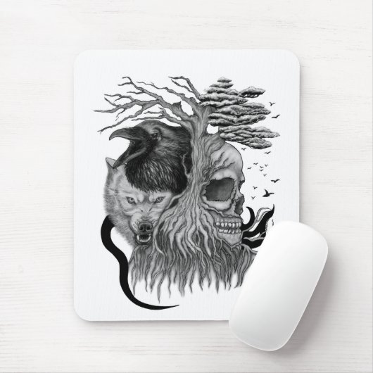 Wolf en Raven met Schedel Muismat (Met muis)