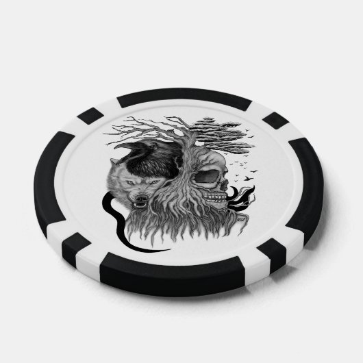 Wolf en Raven met Schedel Poker Chips (Enkel)