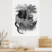 Wolf en Raven met Schedel Poster (Keuken)