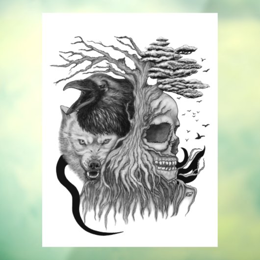 Wolf en Raven met Schedel Raamsticker (Vel 3)