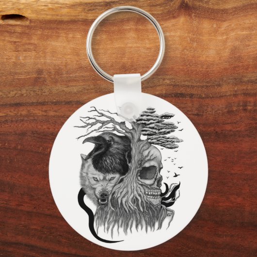 Wolf en Raven met Schedel Sleutelhanger (Achterkant)