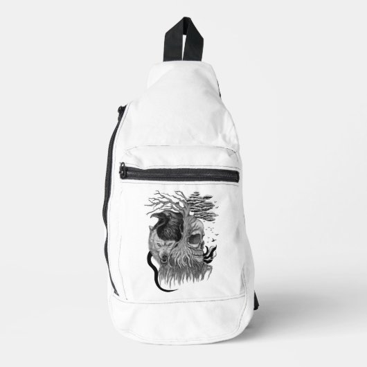 Wolf en Raven met Schedel Sling Bag (Voorkant)