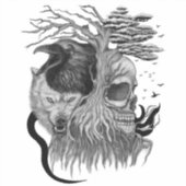 Wolf en Raven met Schedel Sticker (Voorkant)